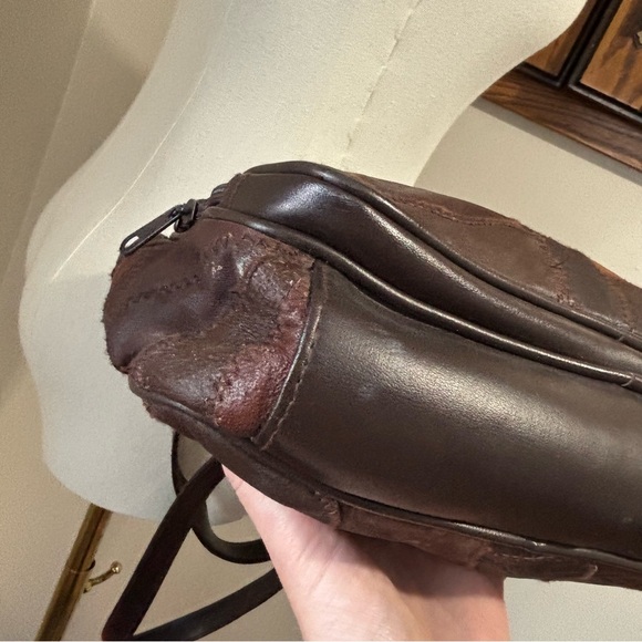 Vintage 90s Brown Leather Patchwork Shoulder Bag | Retro Boho Shoulder Tote - Picture 8 of 10